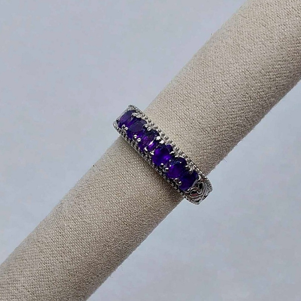 ◇1.10ctw Amethyst 5 Stone In Stainless Steel Ring